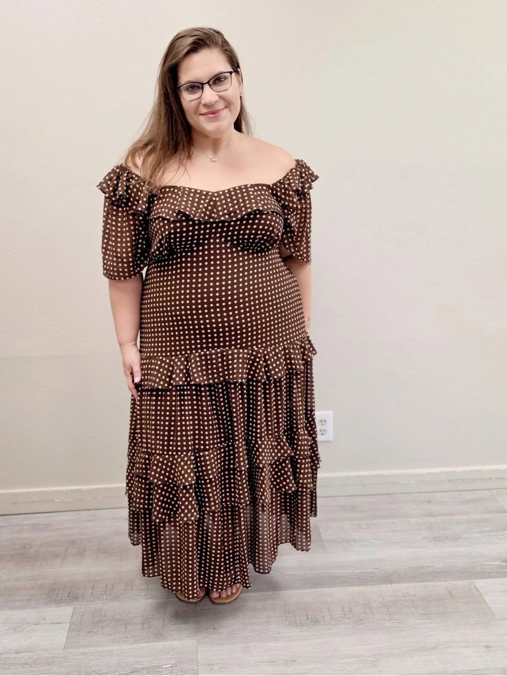 Lucy Paris Brown Polka Dot Ruffle Midi Dress - New! - Size 2X